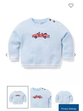 Janie and Jack Light Blue Sweater with Red Car Motif